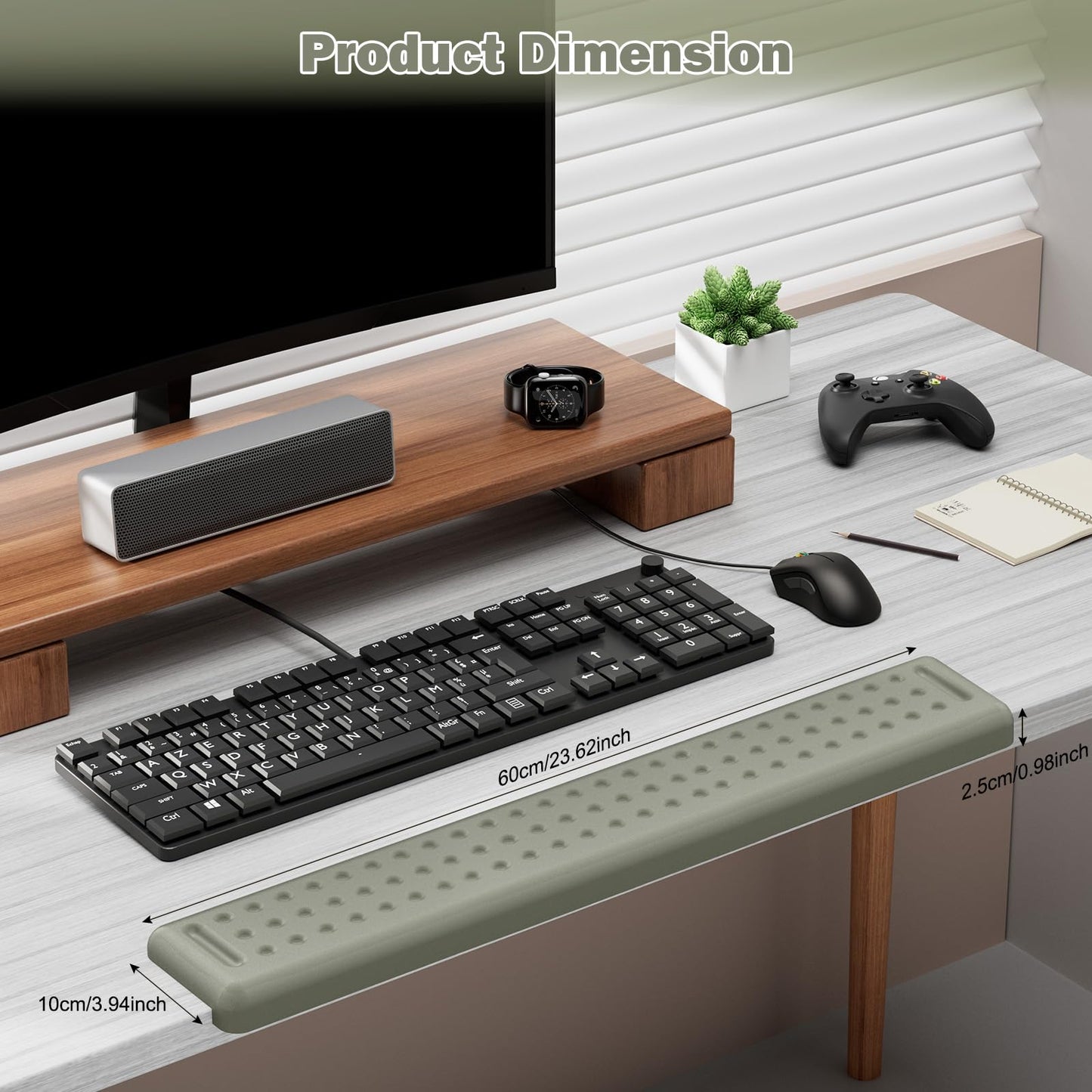 Leolee L-Shaped Desk Long Wrist Rest Elbow 60CM, Grey Memory Foam Arm Rest for Desk with Non-Slip Base, Ergonomic Desk Edge Cushion, Wrist Support for Computer Keyboard, Typing, Office, Home