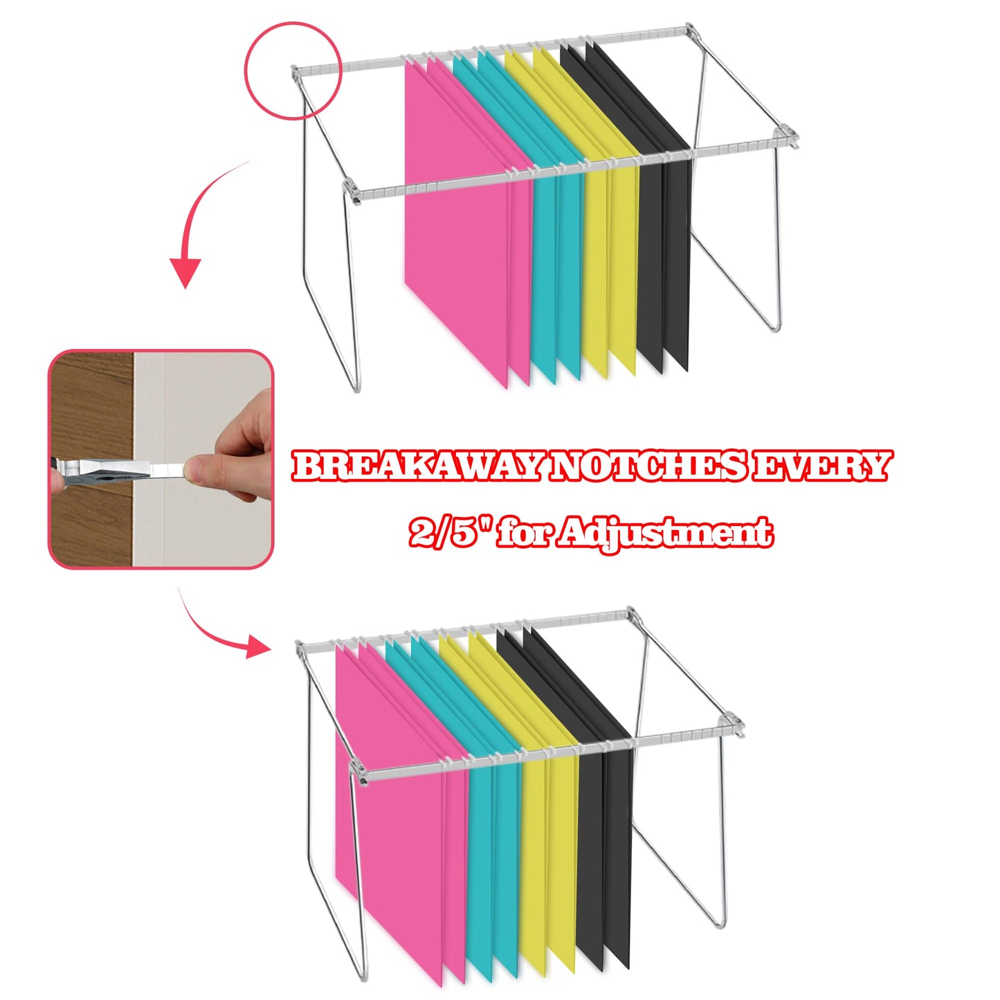 Heavy Duty Steel Hanging File Frame,Letter Size Hanging File Folder Frame,Adjustable Length 11" to 18",2 Packs(Without Folders)