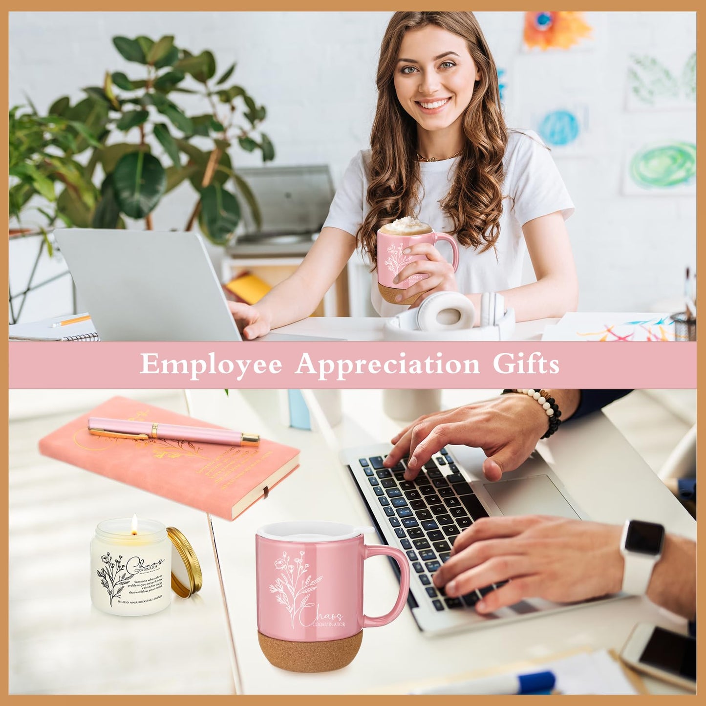 Sayglossy 4 Pcs Thank You Gift Set for Chaos Coordinator Women Administrative Professional Day Appreciation Notebook Coffee Mug Cup Scented Candle Ballpoint Pen for Coworker Teacher Nurse Staff, Pink