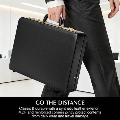 Briefcases for Men, Anti-Theft Dual Lock,16 Inch Laptop Compartment, Waterproof Faux Leather & Multi File Organizer, Professional Business Bag for Office, Work & Travel【Black]