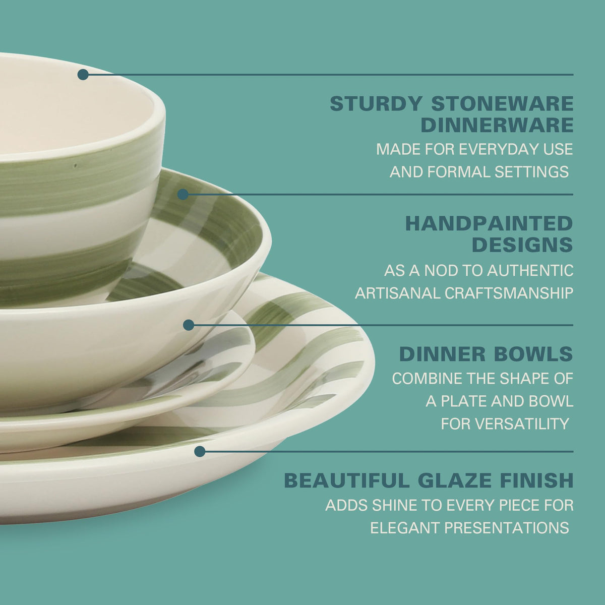 Gibson Home Queenslane 16 Piece Double Bowl Plates and Bowls Dinnerware Sets - Matte Blue