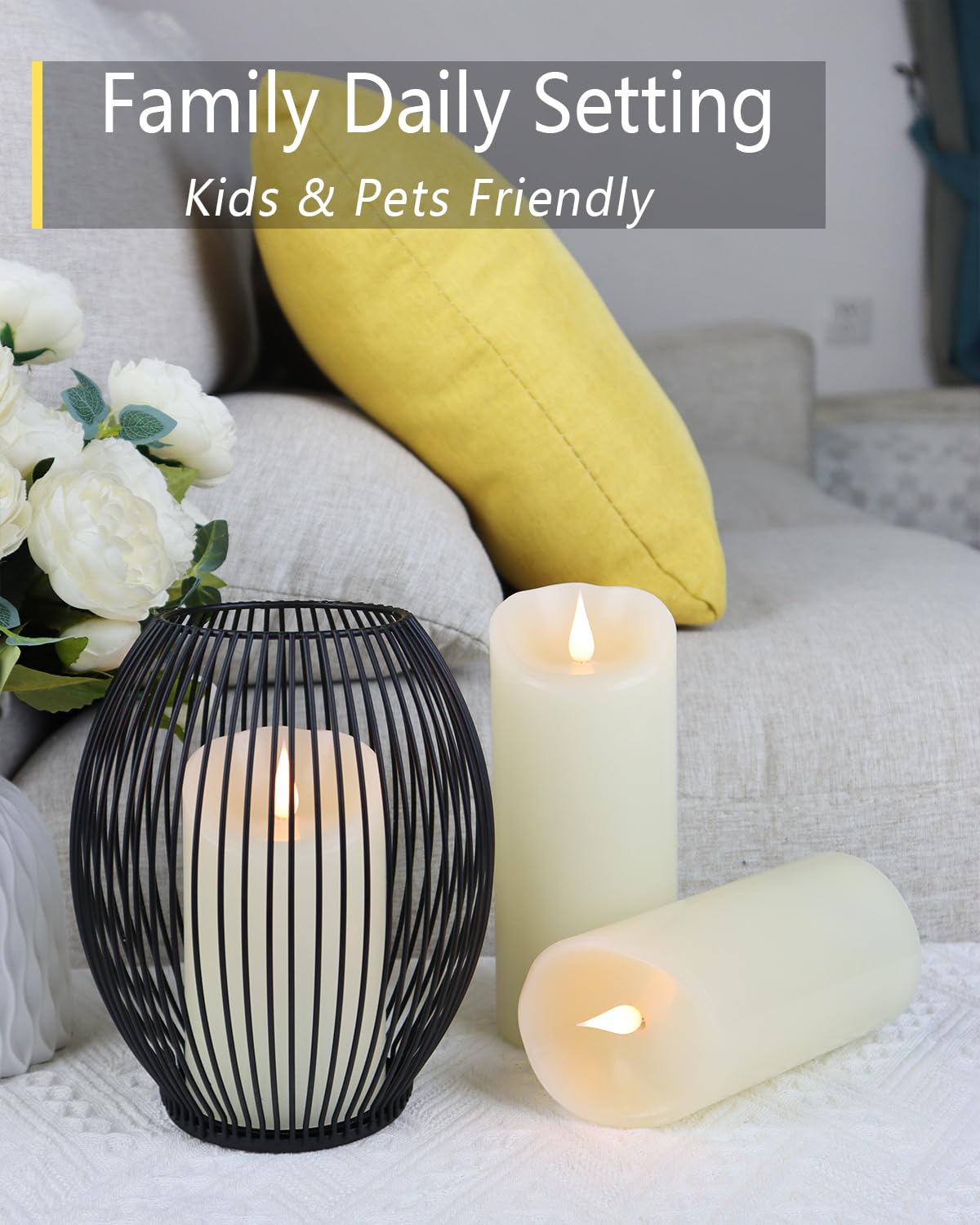 TECHLONG Flameless Candles Flickering 3D Moving Flame, Last 1000+ Hours Battery Operated Candles with Remote Timer, Set of 3 Ivory Real Wax Electric LED Pillar Candles for Home Wedding Decoration