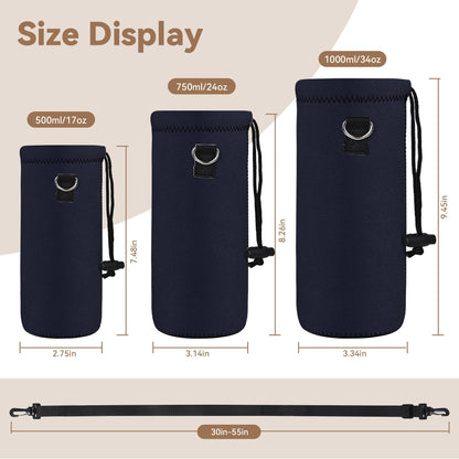 AUPET Water Bottle Sling Bag Carrier Crossbody Sleeve,Insulated Neoprene Bottle Case Holder Pouch Cover 500ML/17oz with Shoulder Strap for Walking Women Men (Pure Black)