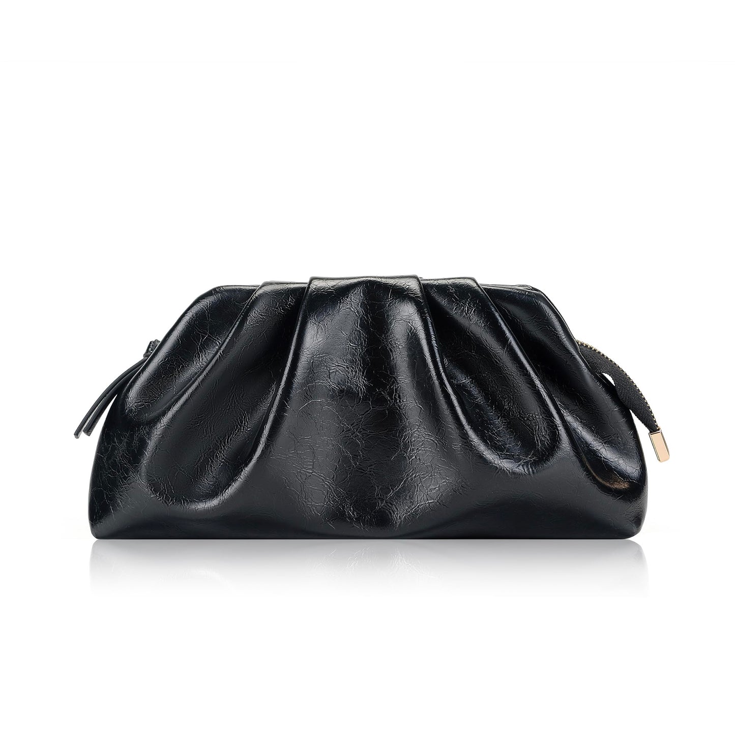 Milisente Clutch Purses for Women Shiny PU Leather Pleated Evening Clutch Bag With Shoulder Strap for Formal Wedding Prom (Black)