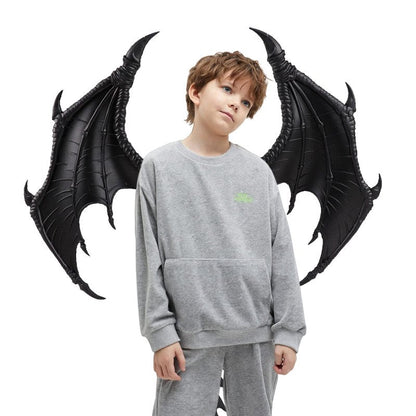 MANO Halloween Dragon Costume Cosplay Carnival Wings Tail Accessory（Black）
