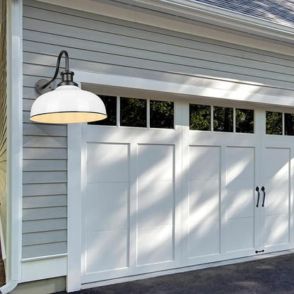 Outdoor Gooseneck Barn Lights, 16 Inch Dome Outdoor Wall Sconce Farmhouse Exterior Wall Mount Light Vintage Wall Lighting Fixture Industrial Lantern for Porch, Entryway, Garage, RZ007L-2 WH