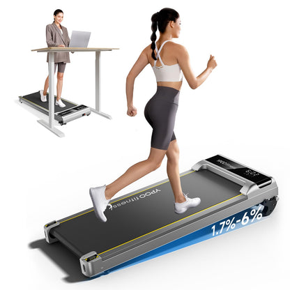 YPOO Walking Pad with Incline up to 6%, Treadmill for Home with LED Display, 136KG Portable Installation-Free Under Desk Treadmill with APP, Easy to Store Running Walking Machine