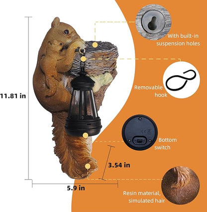 Solar Garden Decor: 11.8-Inch Squirrel Resin Statue Bird Feeder - Solar Statue, Lawn Ornament,Yard Decorations Outdoor, Garden Decor Unique Birthday Housewarming Gifts for Mom, Women,