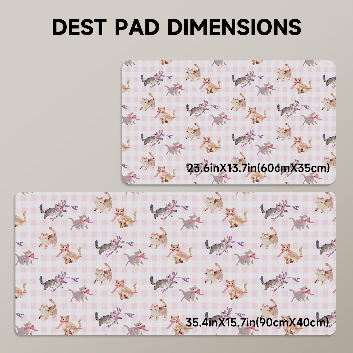 AUPET PU Leather Desk Pad Protector Blotter, Animal 35 x 17in Large Mouse Pad,Cute Office Desk Mat,Waterproof Non-Slip Desk Writing Drawing Pad for Office Home Game (Cats with Bow tie)