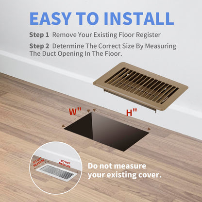Howeall 4" x 8" Floor Register 2 Pack - Floor Vent Covers Heavy Duty Metal Heat Vent Covers with Rust Proof Finish for Home Floor Heater - Brown