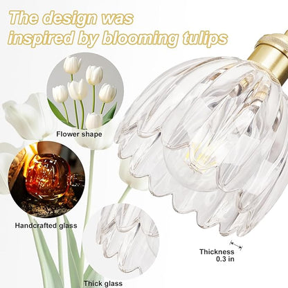 Vintage Wall Sconces Set of Two,Hardwired Wall Lights with Clear Tulip Glass Lampshade,Gold Wall Lamps for Bedroom Bedside Stairway Bathroom Living Room(Bulbs Not Included)