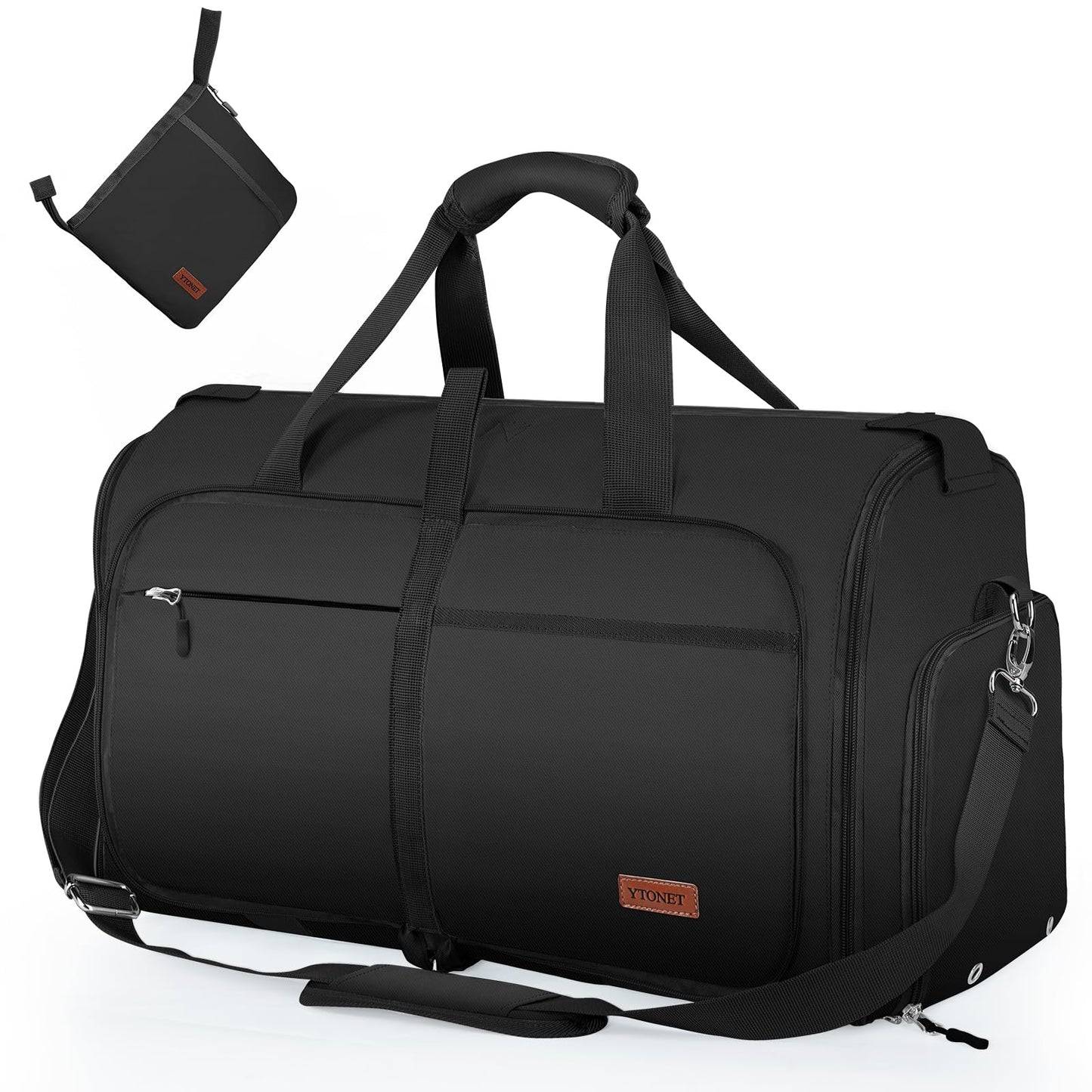 Ytonet Garment Bags for Travel, Foldable Garment Duffle Bags for Women men, Convertible Travel Garment Bag with Shoe Compartment, 2 in 1 Hanging Suitcase Suit Water Resistant Weekender Bag, Black