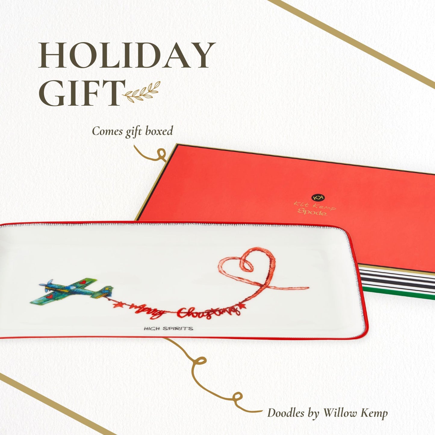 Spode Kit Kemp 12" Doodles Serving Tray - Fine China Dessert Server for Sandwiches, Snacks, Appetizers, Dishwasher Safe Christmas Tableware for Home Entertaining & Holiday Gatherings