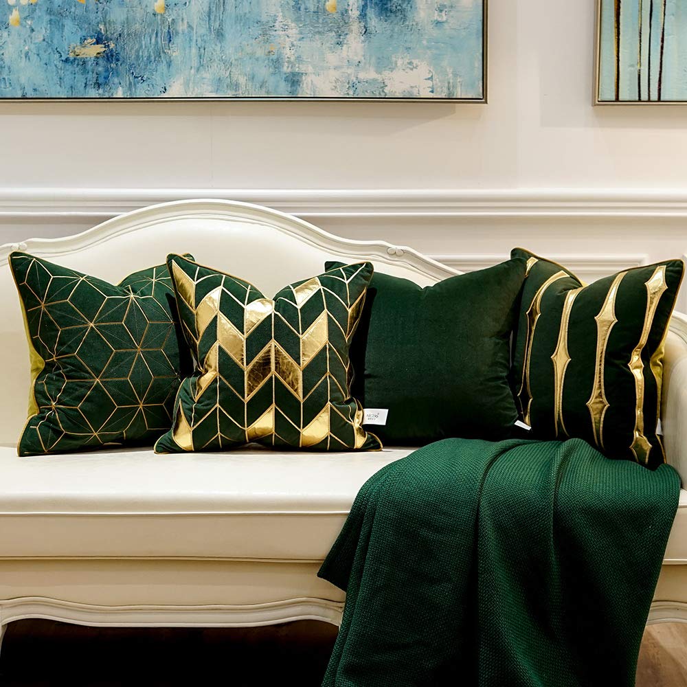 Avigers 18 x 18 Inches Green Gold Plaid Cushion Case Luxury European Throw Pillow Cover Decorative Pillow for Couch Living Room Bedroom Car