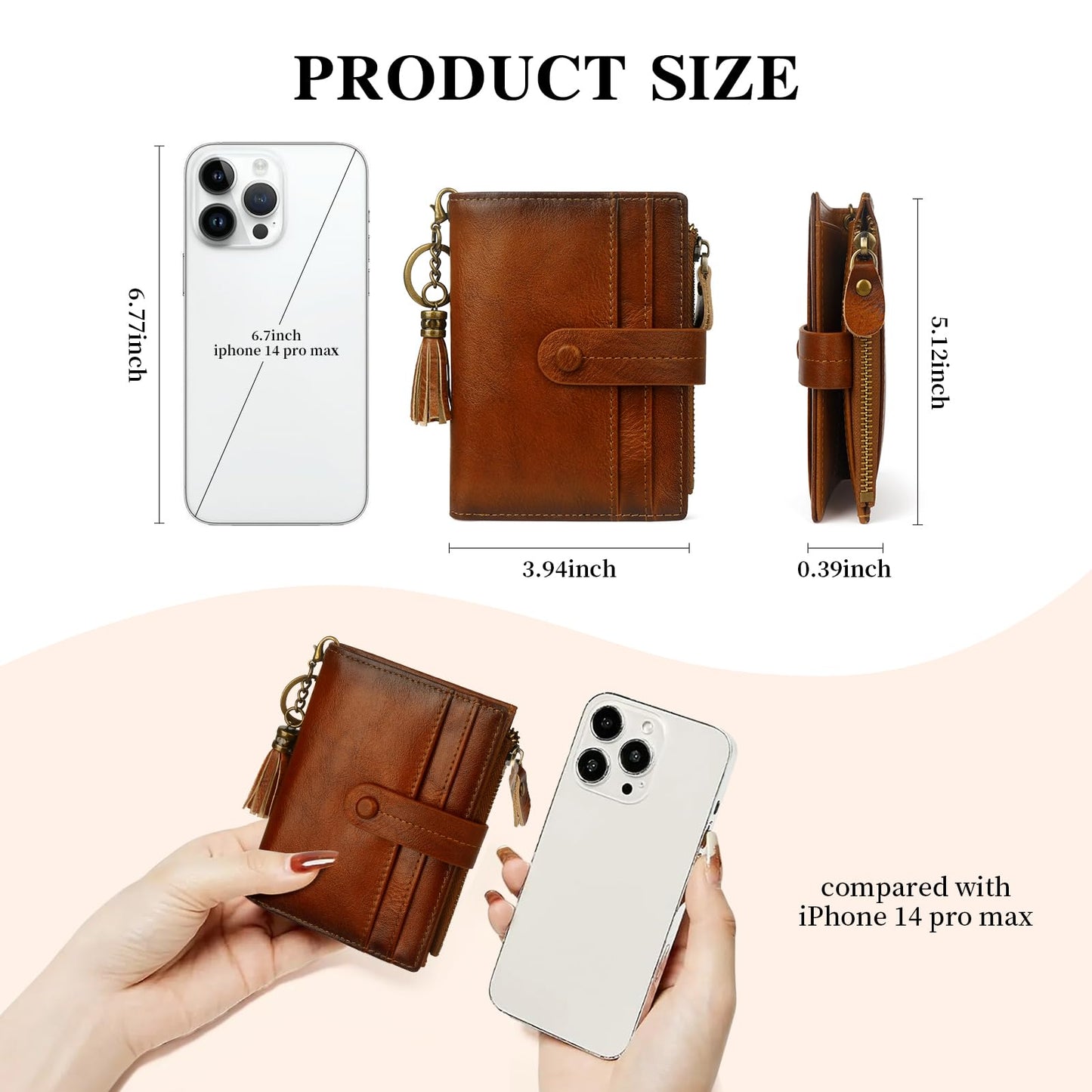 Blucoay Leather Wallet Women,RFID Blocking Small Wallets for Women Compact Bifold Slim Wallet Card Holder With Zipper Coin Pocket Brown