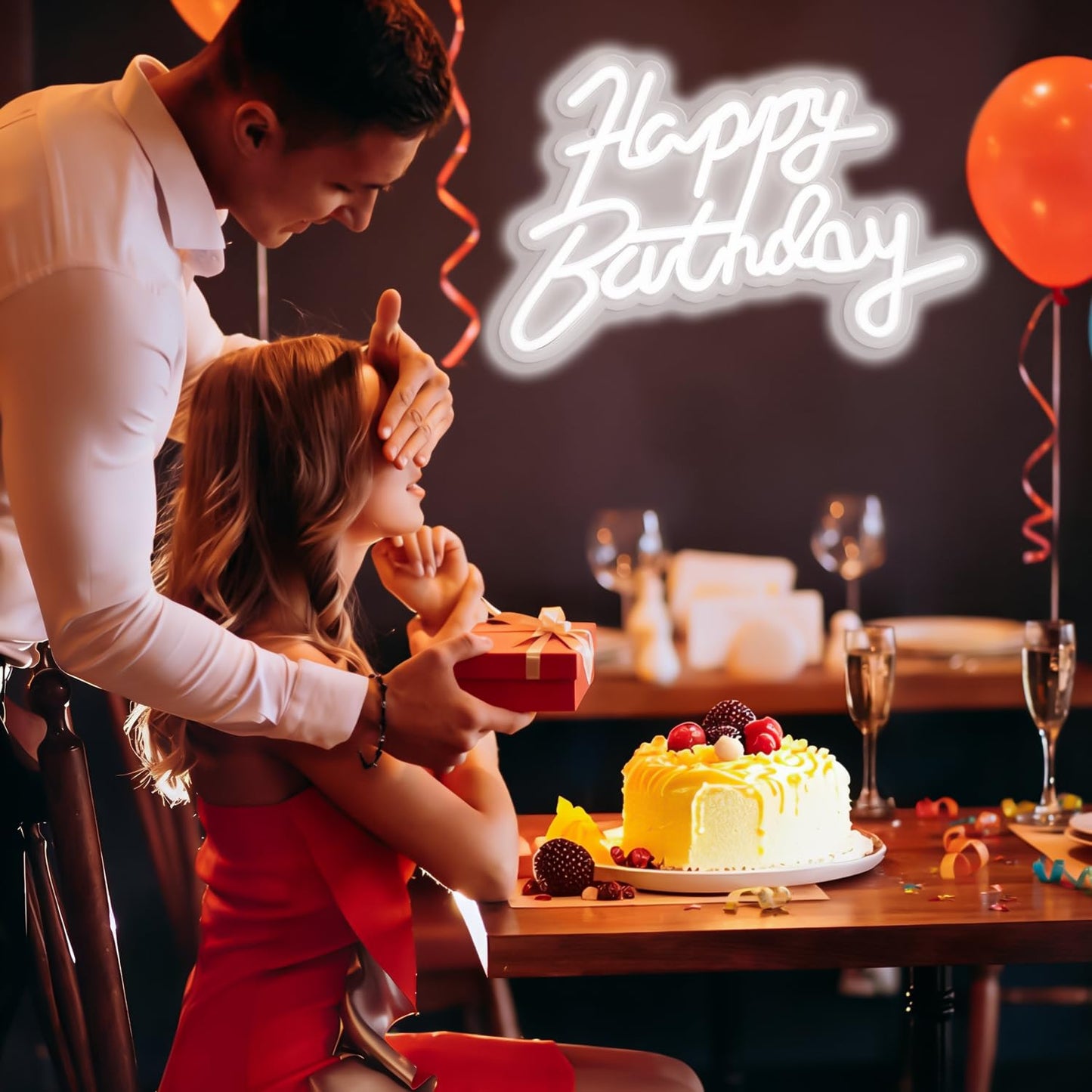 Miootly Happy Birthday Neon Sign for Wall Party Decor, LED Happy Birthday Light up Sign for Backdrop, 16"x 11" USB Powered 10 Brightness Settings Light up Signs Party Decorations Backdrop, Cool White