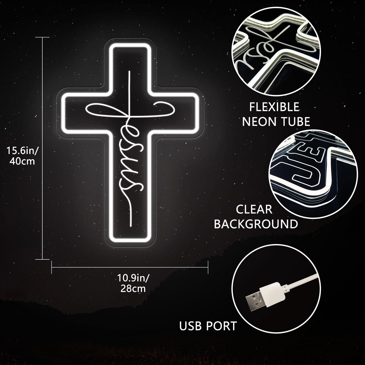 Jesus Cross Neon Signs, Dimmable LED Neon Lights for Wall Decor Bedroom Home Room Party Decor, Light Up Sign for Wedding Christmas Easter Celebrations New Year Gifts