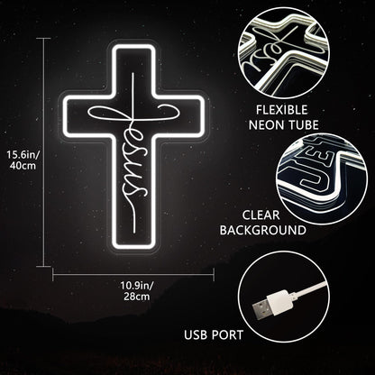 Jesus Cross Neon Signs, Dimmable LED Neon Lights for Wall Decor Bedroom Home Room Party Decor, Light Up Sign for Wedding Christmas Easter Celebrations New Year Gifts