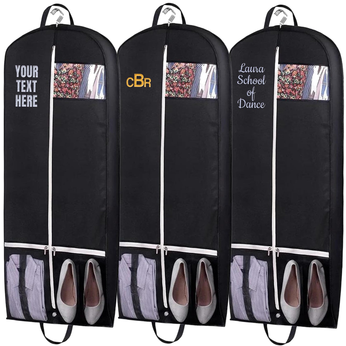 Personalized Garment bag with Name for Hanging Clothes - Custom Black Suit Bags for Closet Storage with 2 Mesh Pockets for Men & Women - Ideal for Wedding Dress Garment Bag Storage with Carry Handles