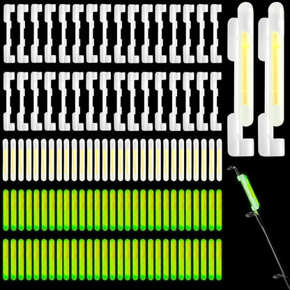 Fishing Glow Sticks - 200PCS Mini Green Rod Tip Lights for Night Fishing | Includes 40 Attachments Clips