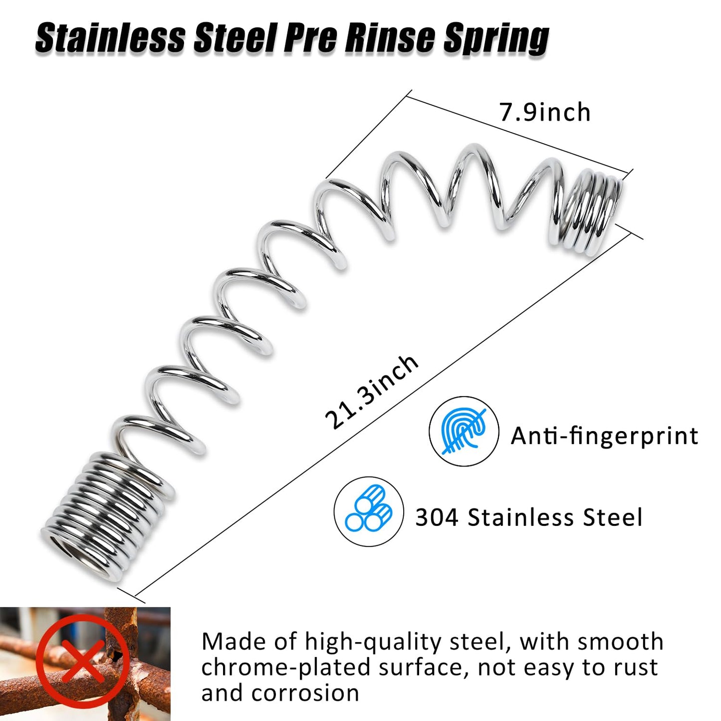 Spray Valve with 44inch Flexible Hose & Pre Rinse Spring Replacement Kit for Commercial Kitchen Sink Faucet 1.42GPM High-Pressure Restaurant Dish Sprayer Stainless Steel Hose & Overhead Spring (Grey)