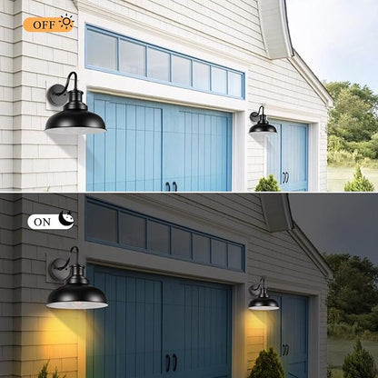Outdoor Gooseneck Barn Light Outdoor Wall Sconce Farmhouse Exterior Wall Mount Light Vintage Outside Wall Lighting Fixture Industrial Black White Lantern for Porch, Entryway, Garage, 2 Pack