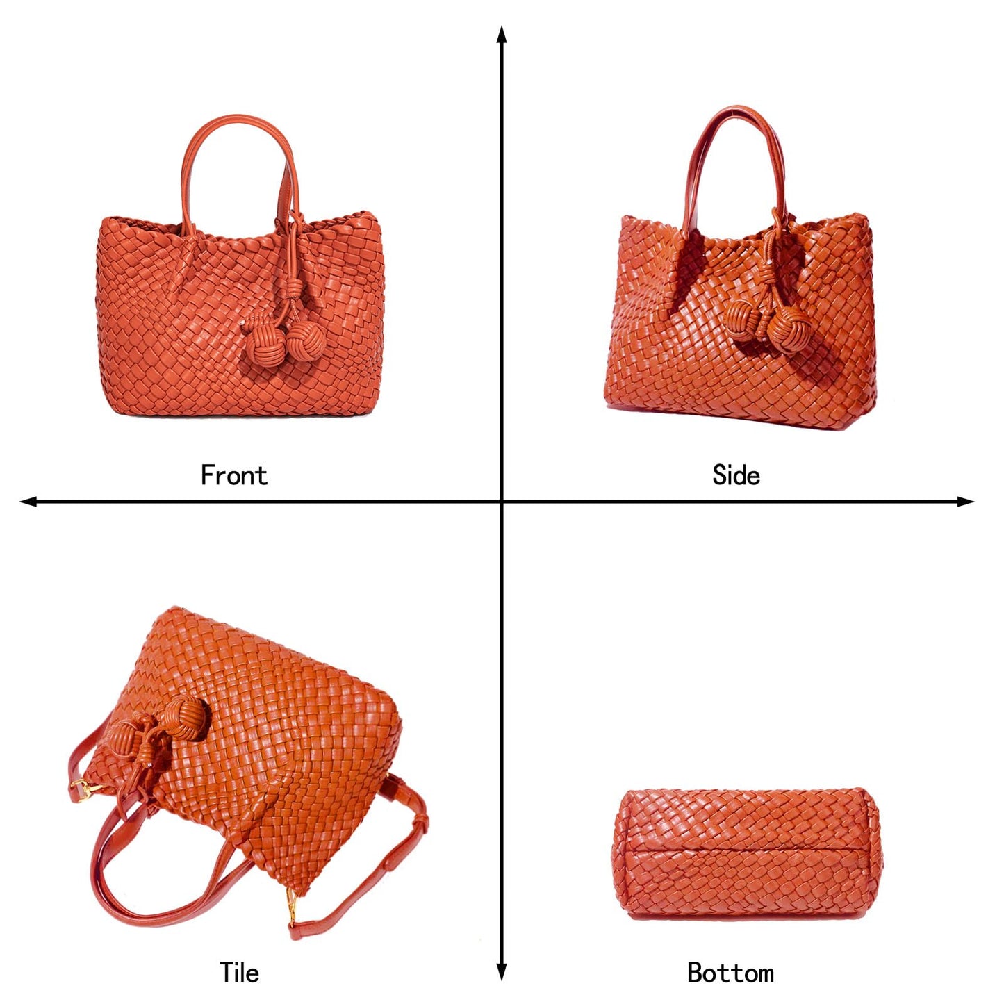 OUYGZOU Woven Tote Bag for Women, Hobo Bag for Work, Large Beach Travel Handbags and Purses, Retro Shoulder Bag, Shopping Bag (Orange, Medium)