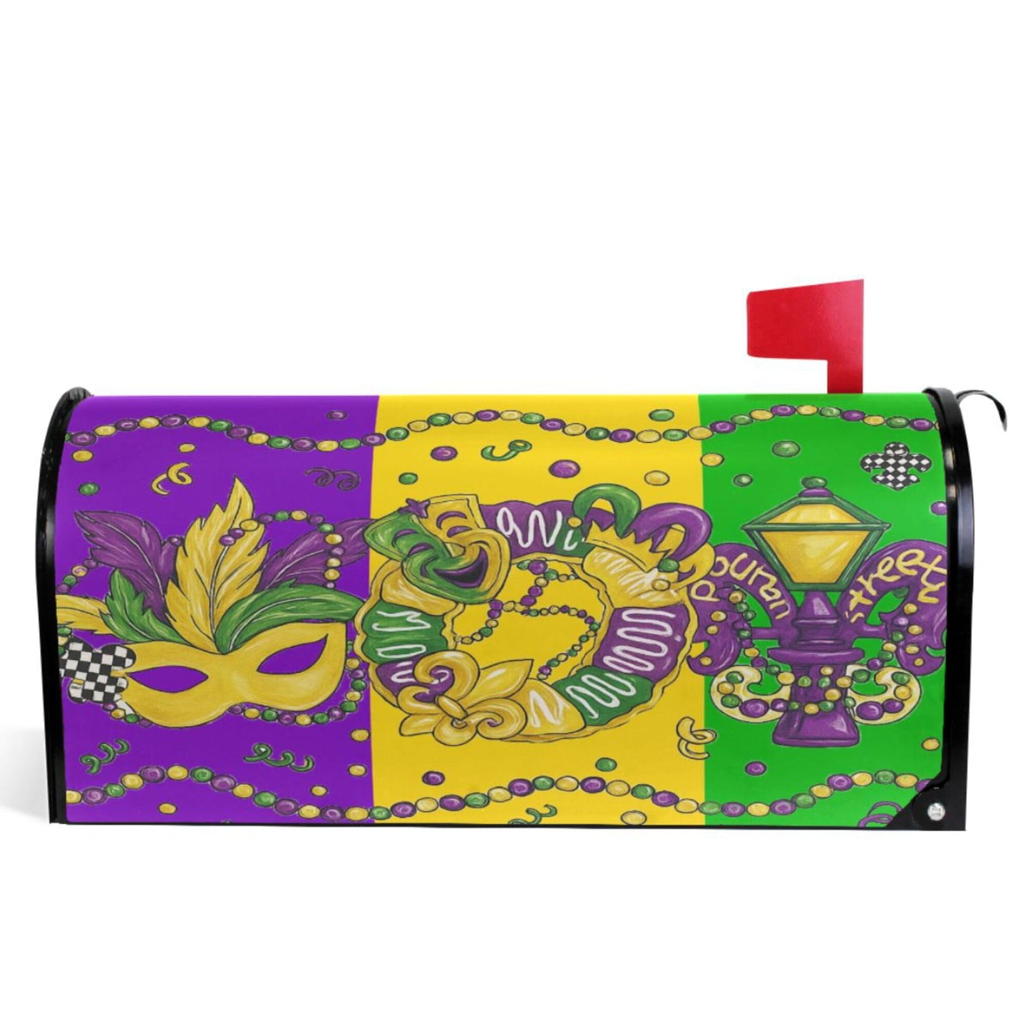 Happy Mardi Gras Magnetic Mailbox Covers Fleur de Lis Masquerade Mask Mailbox Cover Standard Size Full Magnet Garden Yard Porch Mail Boxes Cover Holiday Decorations 21" L x 18" W