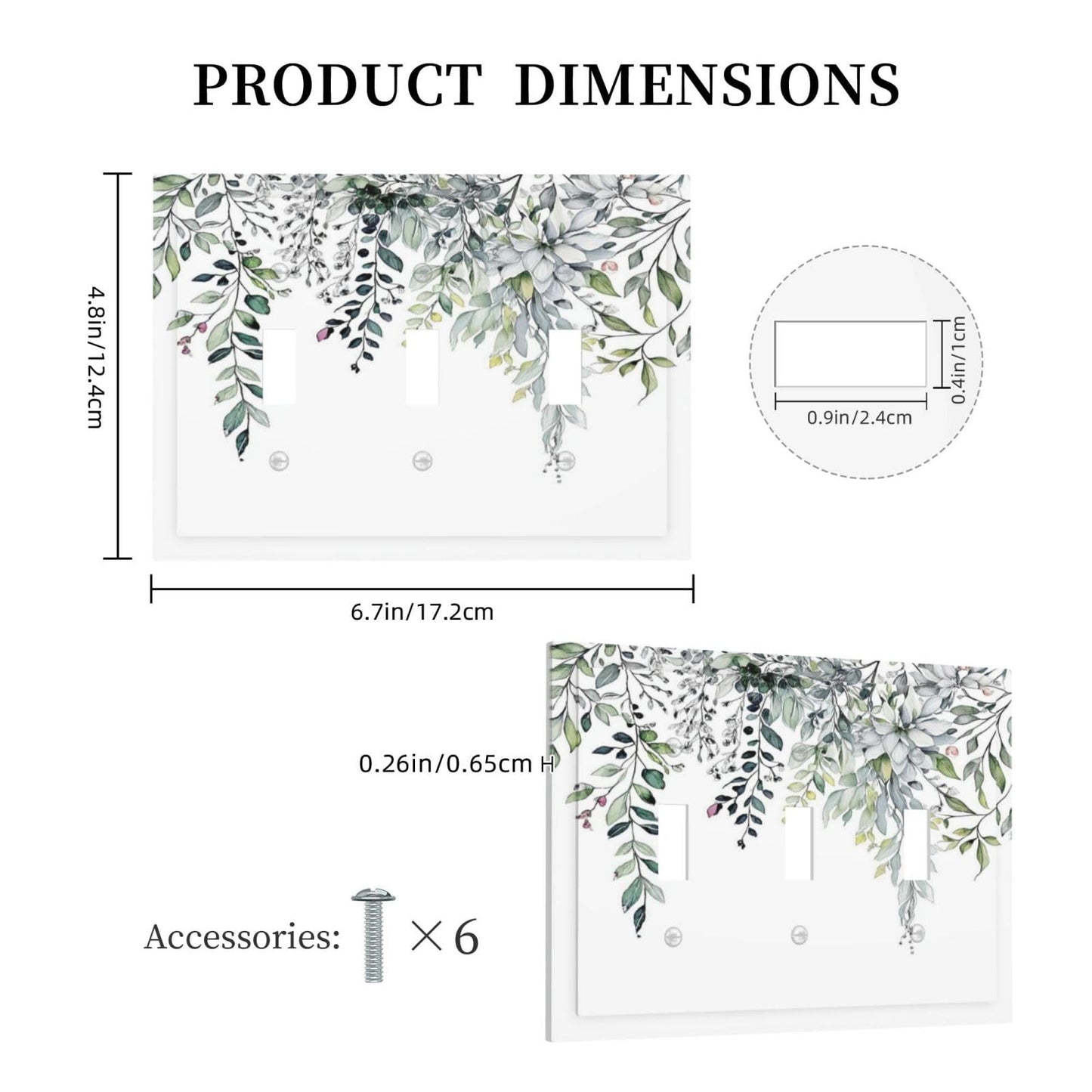Spshian Decorative Light Switch Cover Plate Rustic Green Sage White Eucalyptus Leaf Leaves 3 Gang Wall Plate Oversized Triple Toggle Switch Cover Plate Jumbo Electrical Face Plate