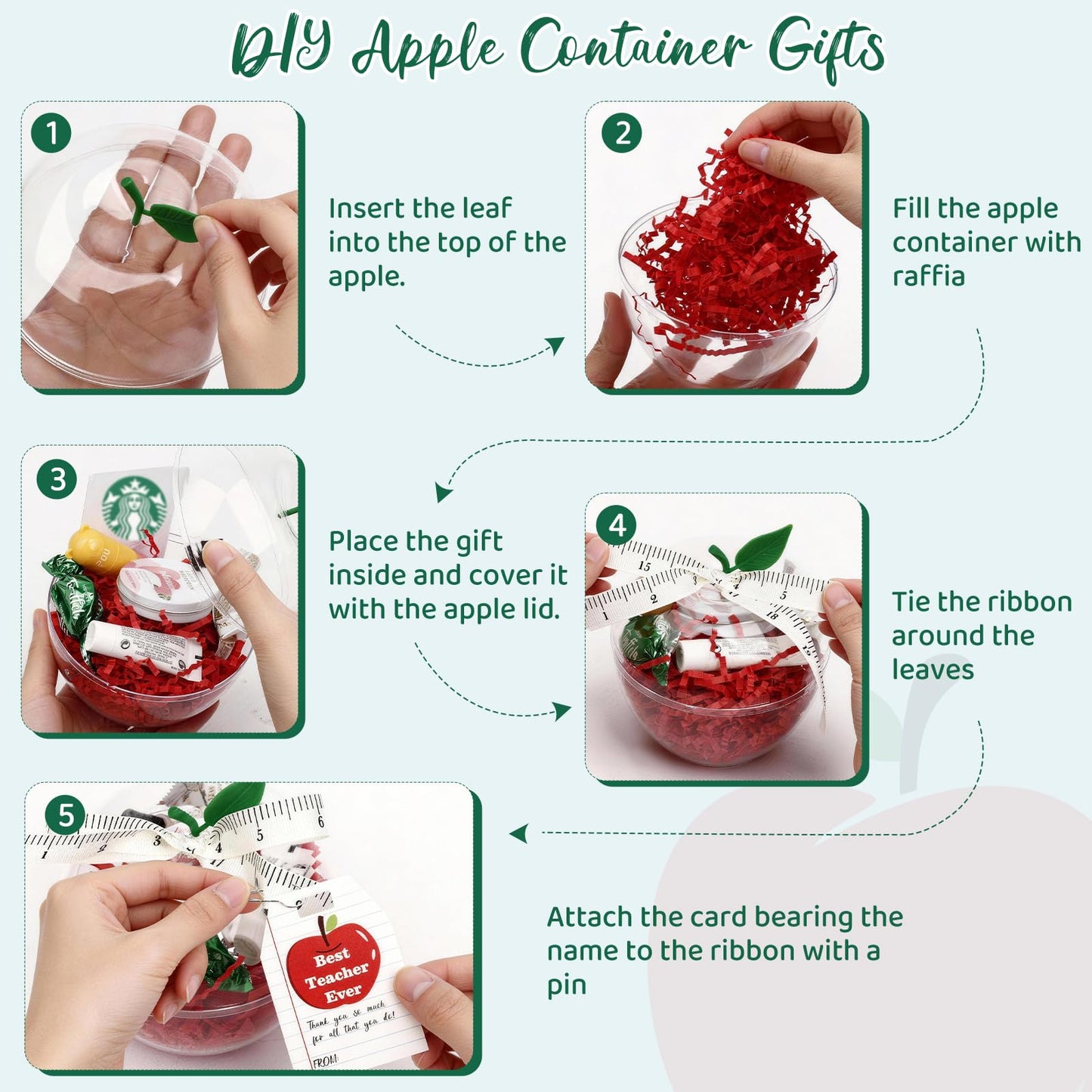 dZbGift Teacher gifts card holder-6pcs plastic apple containers,teacher graduation gifts,back to school,first day of school,teacher birthday gifts