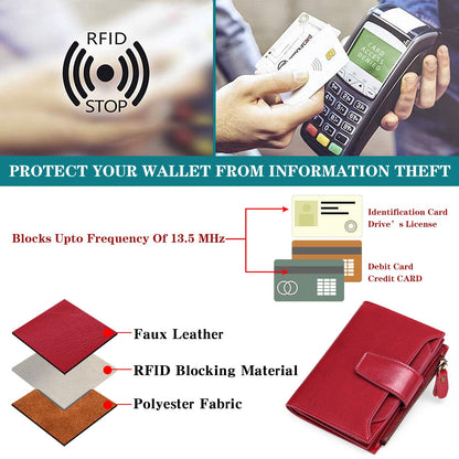 FALAN MULE Small Wallet for Women Leather Bifold Compact RFID Blocking Small Womens Wallet Purse