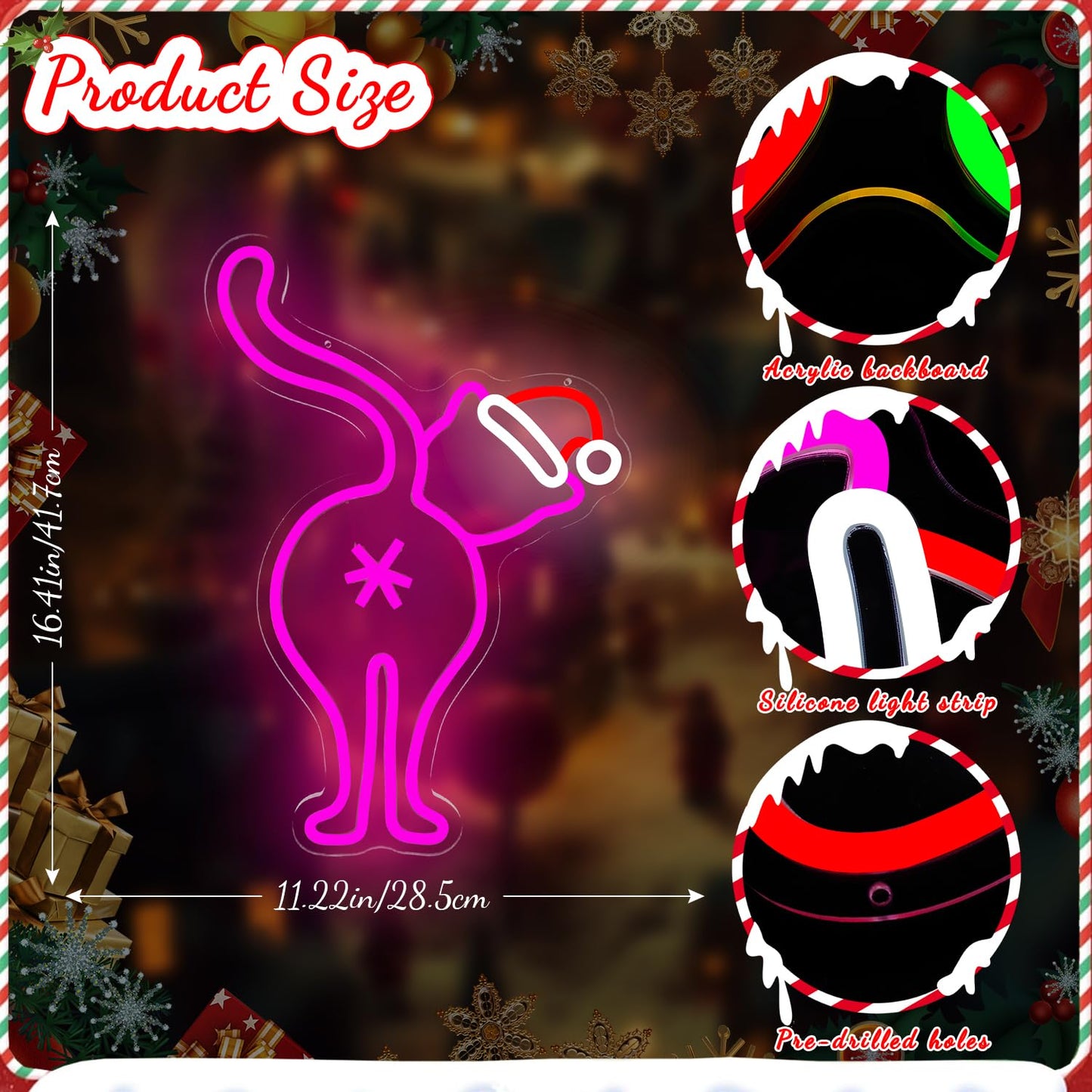 FuugZze Christmas Neon Signs for Wall Decor Black Cat Neon Lights Christmas Led Sign for Bedroom Wall Dimmable Black Cat Light Up Signs for Party Wall Room Home Decor Gift