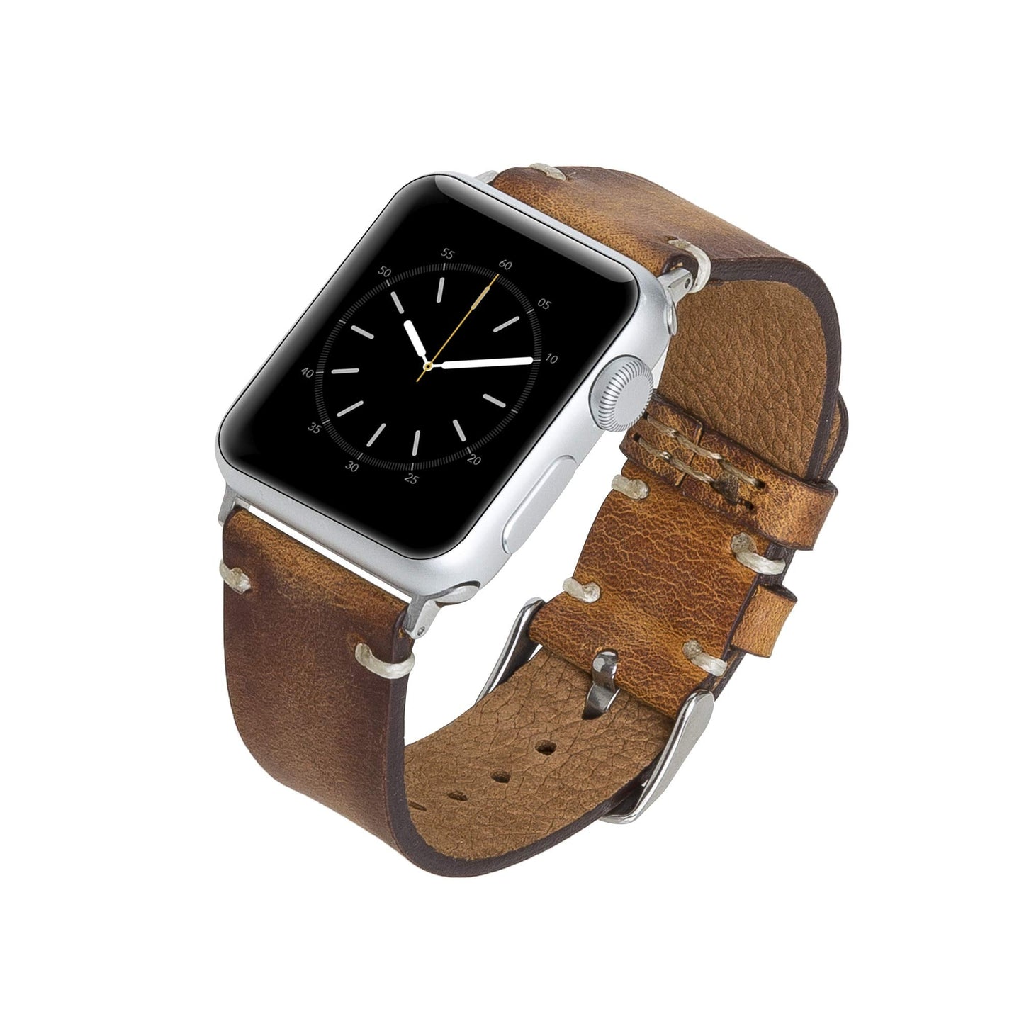 Venito Sarno for Apple Watch Band 41mm 40mm 38mm Handmade Premium Leather Watch Band Compatible with iWatch Series 10 9 8 7 6 5 4 3 2 1 SE (Antique Brown w/Silver Stainless Steel Hardware)