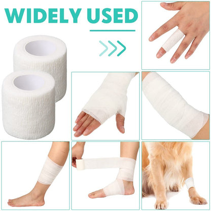 Treela 64 Pack 2" x 5 Yards Self Adhesive Cohesive Bandage Wraps, Elastic Breathable Athletic Tape, Flexible Self Adherent Bandage Rolls for Wrist, Ankle, Fingers, Sports & Pets (White)