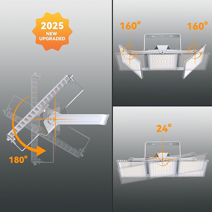 750W 2025 Plus New Upgraded LED Flood Light Outdoor, 75000LM Super Bright Stadium Lights, 6000K Daylight White, IP66 Waterproof, 3 Heads Adjustable Outdoor Floodlight for Yards, Arena, Garden