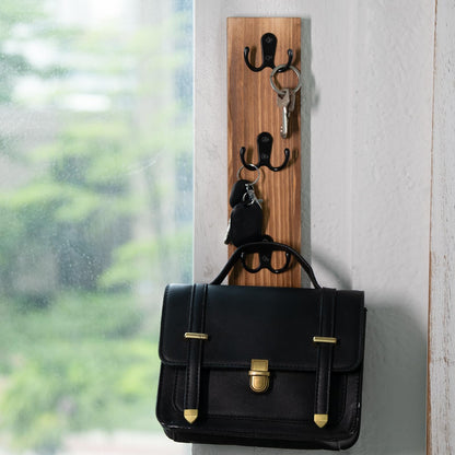 Yohsnor Vertical Key Holder for Wall - Mounted Wooden Key Rack Organizer with Hooks for Home Entryway, Laundry Room & Garage - Perfect Space-Saving Storage Solution for Keys, Wallets & Pet Leashes
