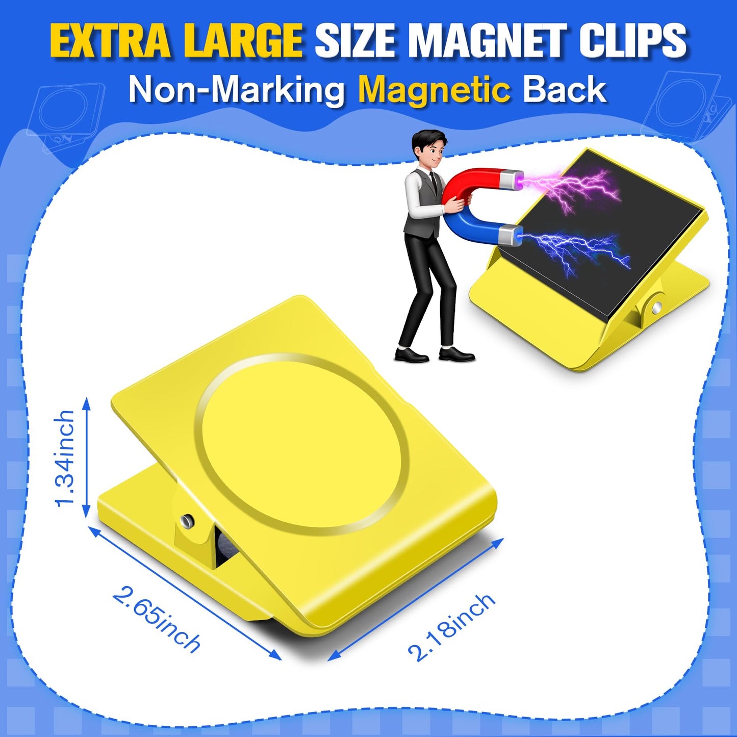 Grtard Strong Magnetic Clips, 2.2 Inch Extra Large Magnetic Clips Heavy Duty, 8Pack Magnet Clip for Fridge, Clip Magnets for Refrigerator, Whiteboard, Classroom, Kitchen, Office Organizer (Yellow)