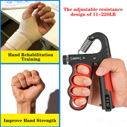 Hautrely 2PCS Hand Gripper Strengthener, 11-220LB Adjustable Resistance Grip Strength Trainer with Counter, Forearm Exerciser for Injury Recovery and Muscle Building (Red)