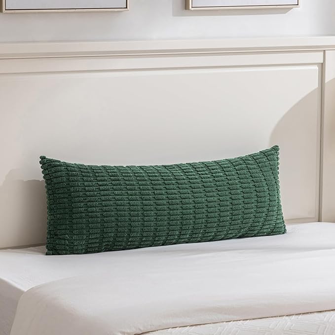 Fancy Homi 1 Pack Hunter Green Long Lumbar Body Decorative Throw Pillow Covers 20x54 Inch for Bed Couch Bedroom Bench, Soft Corduroy Rectangle Solid Forest Green Pillow Case 50x137 cm