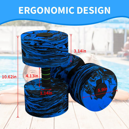 High-Density EVA Foam Water Dumbbells (2-Pack) - Buoyant Weights for Aqua Aerobics, Pool Fitness & Swimming - Non-Slip Grip for Men & Women Adults (Circle Blue)