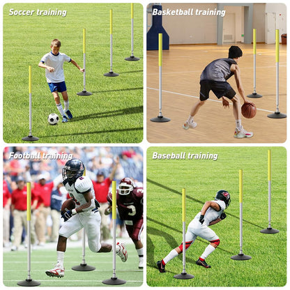 Morimoe Agility Poles with Soft Foam Cover - Weighted Rubber Base & Rebound Tumbler Design for Soccer/Basketball Training | Includes Carry Bag for Indoor/Outdoor Use (40 Inch)