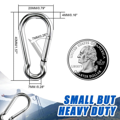 Small Carabiner Clip Hooks, 10pcs 1.57 inch Carabiners Heavy Duty, 304 Stainless Steel Spring Snap Hook Fits Camping Hiking, Metal Clips for Rope Chain Keychain Keys Rings