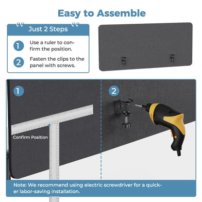 MORDEER 47.2" Privacy Desk Divider Panel, Acoustic Divider Panels for Office, Clamp-on Cubicle Office Room Dividers, Easy Assemble, Dark Grey