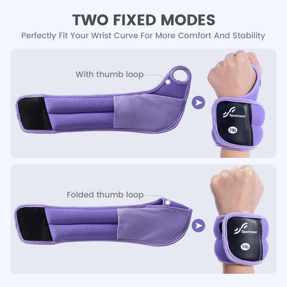 Sportneer Wrist Weights with Thumb Loops Lock for Men Women, 2 LBS /4 LBS Pair Arm Hand Weights for Running Walking Jogging Physical Therapy Gym Strength Training Cardio Exercise, Increase Wrist & Hand Resistance (Purple, 1 LB x 2)