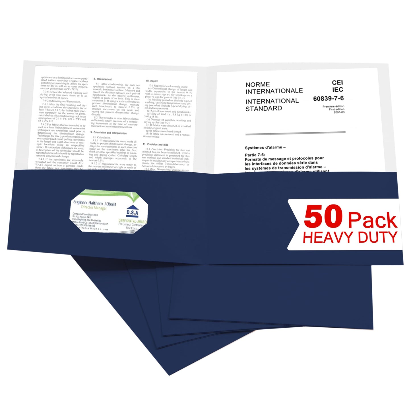 Zzrywuty 50 Packs Two Pocket File Folders with Business Card Slot,Textured Paper,Letter Size,Holds 100 Plus Sheets for School,Office,Business,Royal Blue