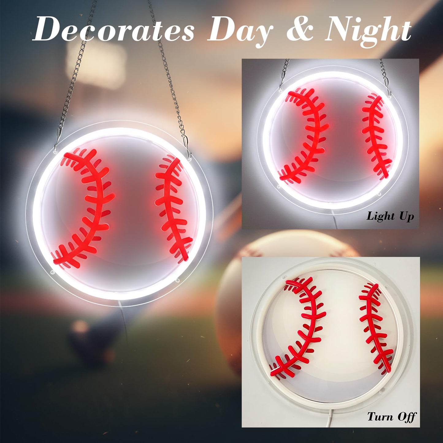Baseball Gifts for Boys 8-12, Baseball Neon Sign for Wall Decor, Dimmable LED Light with Printed Design for Bedroom Sports Room Decor, 9 x 9 Inches