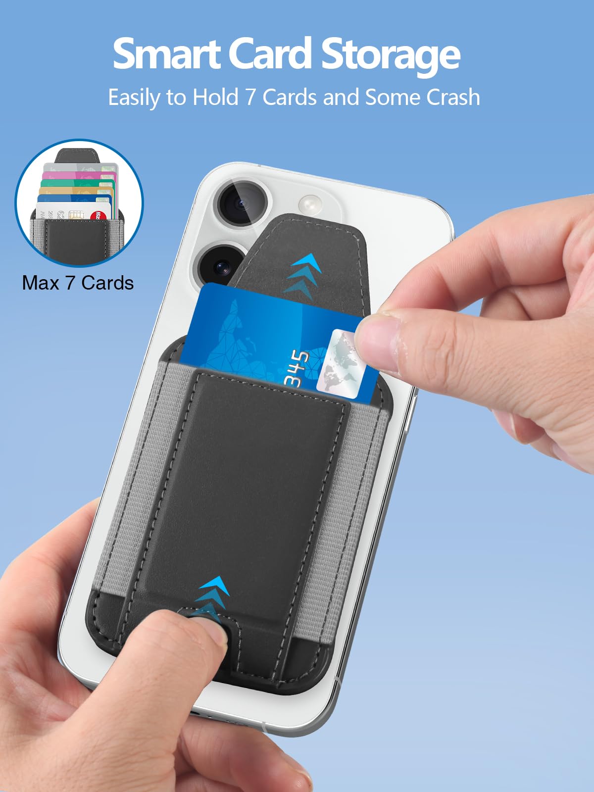 Miroddi for MagSafe Wallet with Privacy Flap, Strongest Magnetic Card Holder for iPhone 17/16/15/14/13/12 Series, Leather Magnetic Phone Wallet, Fit 7 Cards, RFID Blocking, No More Falling, Gray