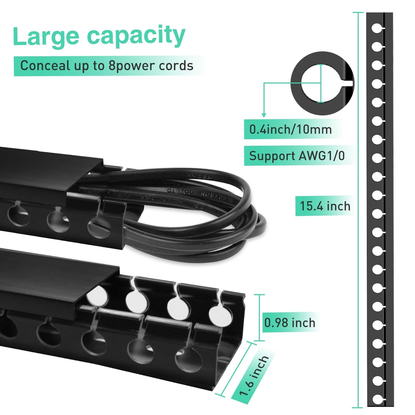 Updated Cable Raceway Kit - 31 (2X15.4) Inch Open Slot Wire Covers for Cords, Under Desk Cable Management System to Hide Under Desk/Tv/Computer/Net/Power Cords, (Pack 2)