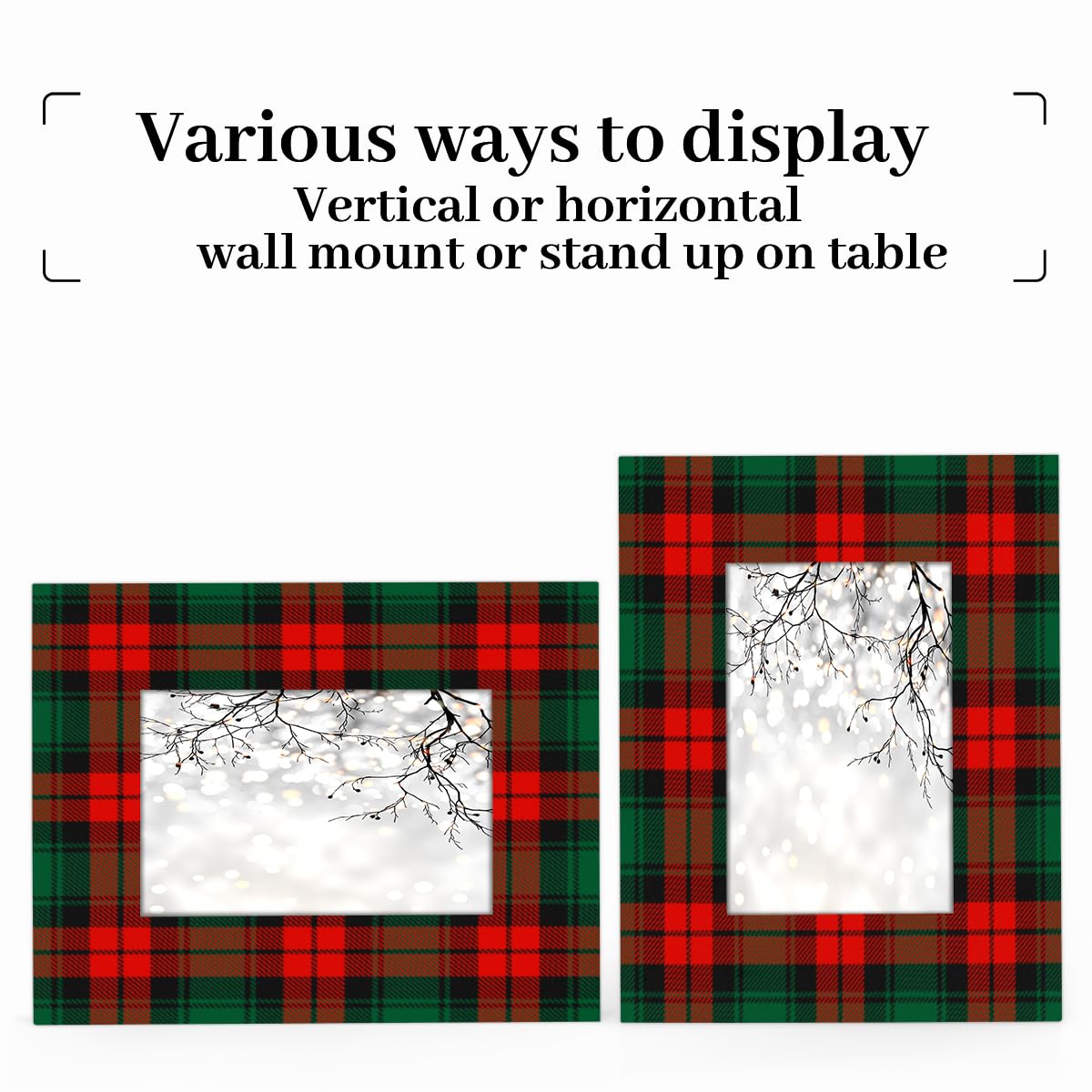 POFATO Christmas Plaid Pattern 11x14 Picture Frame Wooden Picture Frames for Wall Hanging & Tabletop Decor Display 11x14 or 10x14 Picture Collage Family Weddings Christmas Photo Frame for Gift