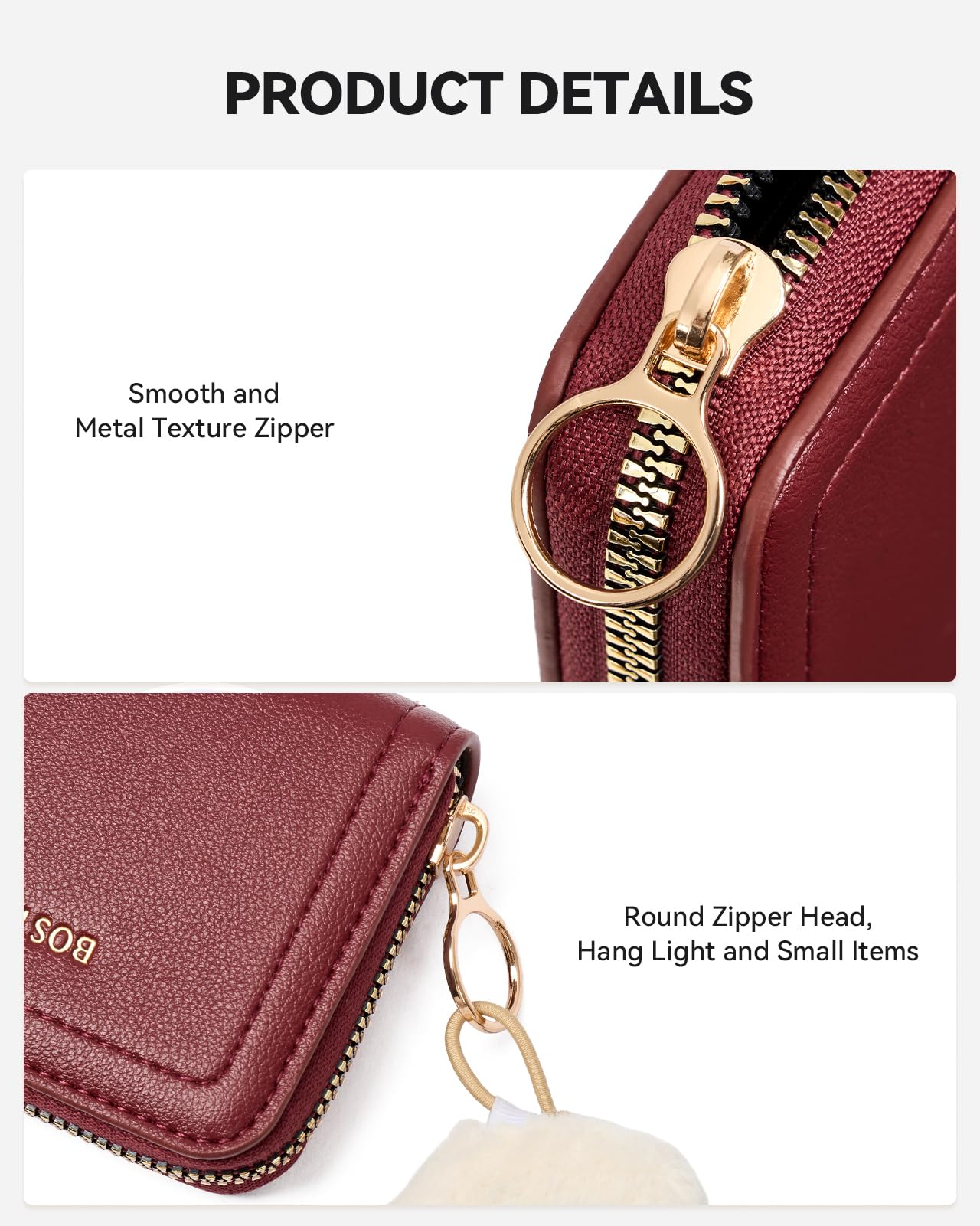 BOSTANTEN Credit Card Holder RFID Leather Small Wallets Woman, Accordion Zipper Card Wallet, Wine Red